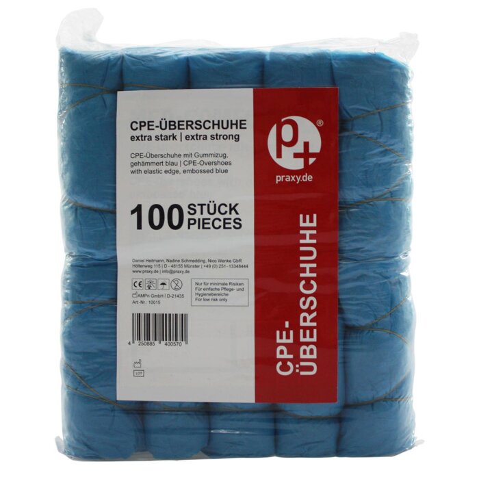 praxy CPE-Überziehschuhe mit Gummizug blau100 Stück 15 x 42 cm