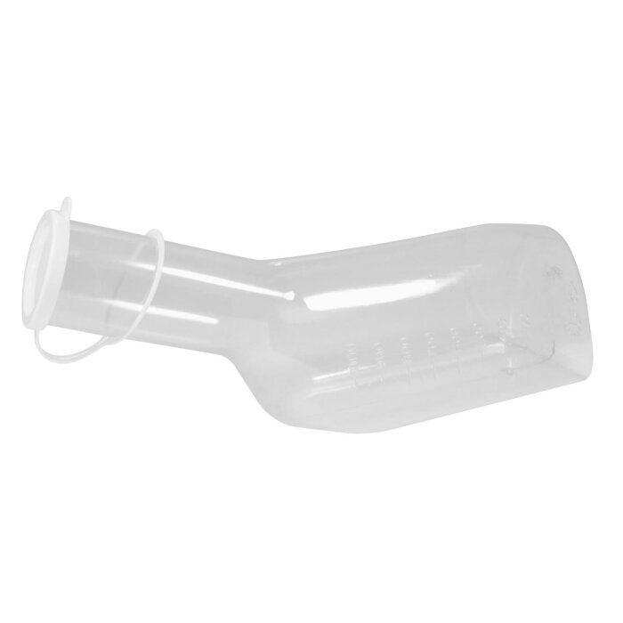 AMPri Urinflasche für Männer glasklar mit weißem Deckel
